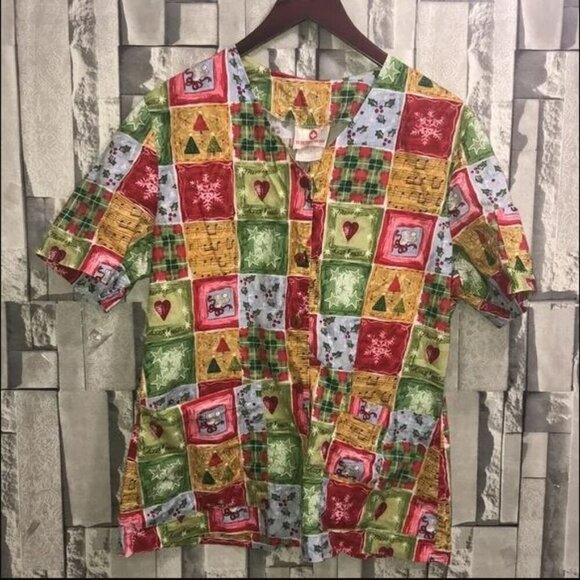 🐣2/60🐣Made in Canada Christmas White Cross Scrub Multicolor Festive Colorful - Picture 1 of 16